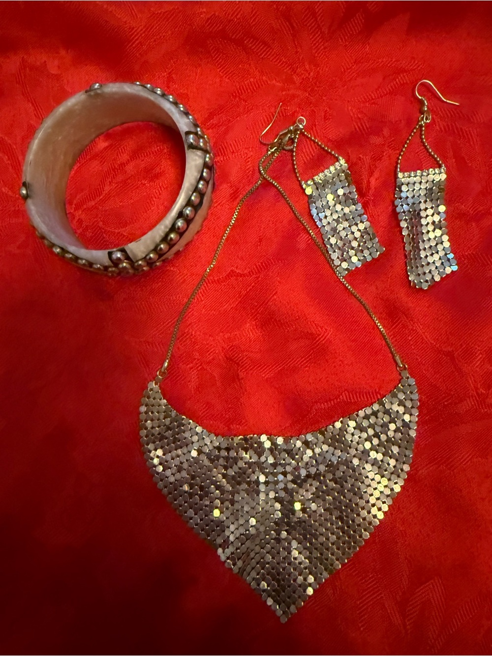 Gold-Tone Sequin Mesh Necklace & Earrings Set